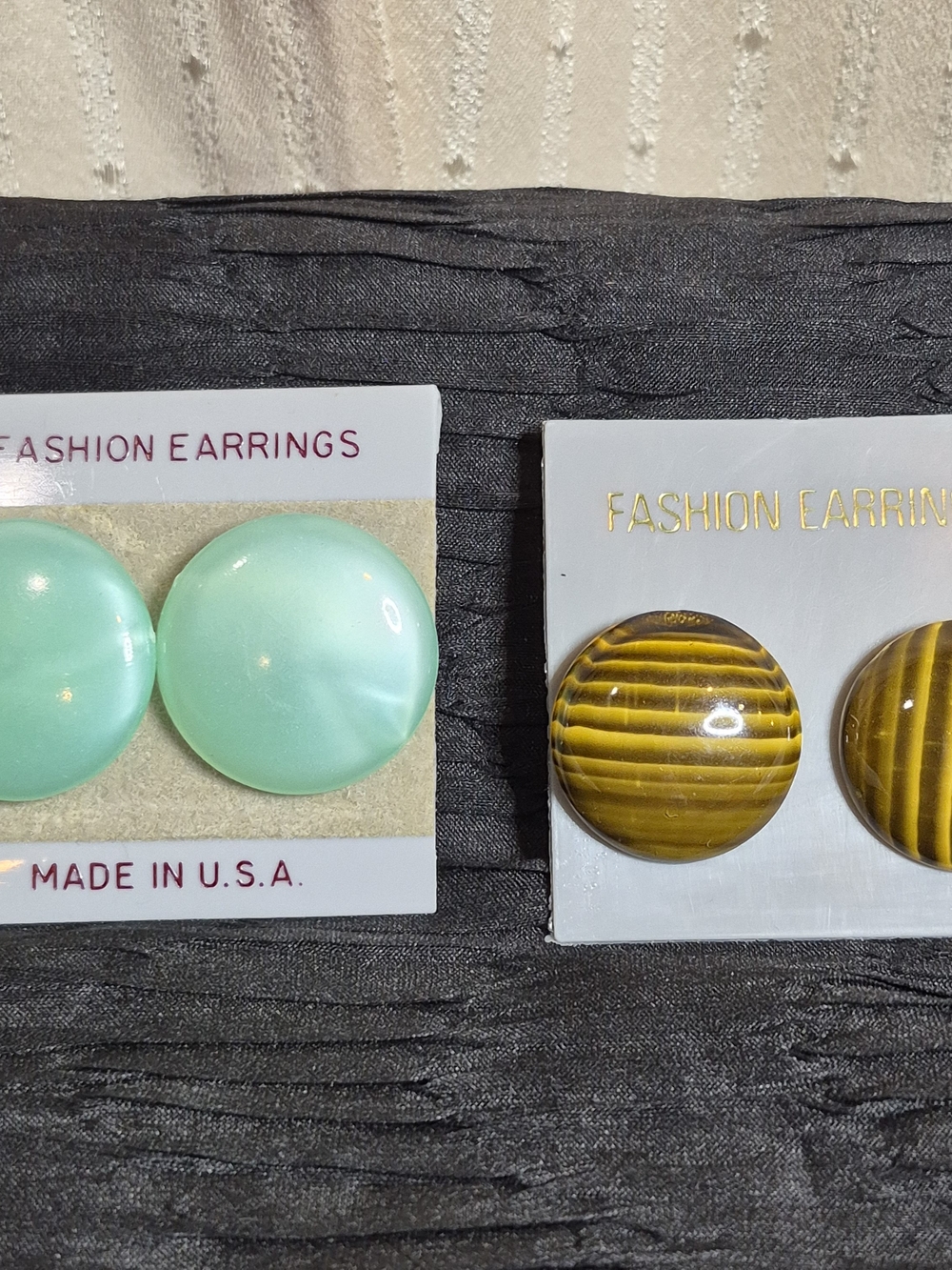 Vintage Mint Green USA & Tiger Stripe Hong Kong Stud Earring Lot